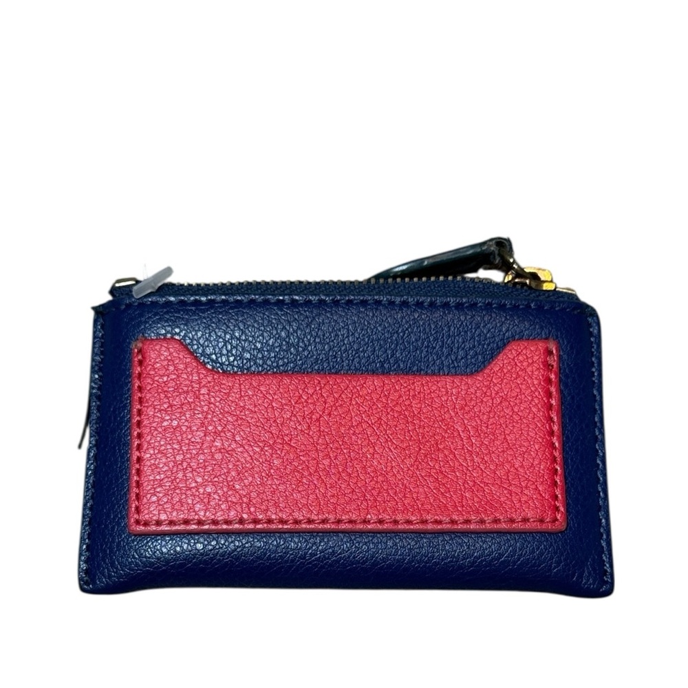 J.Crew Leather Card Holder Coin Pouch Wallet Blue Red Colorblock